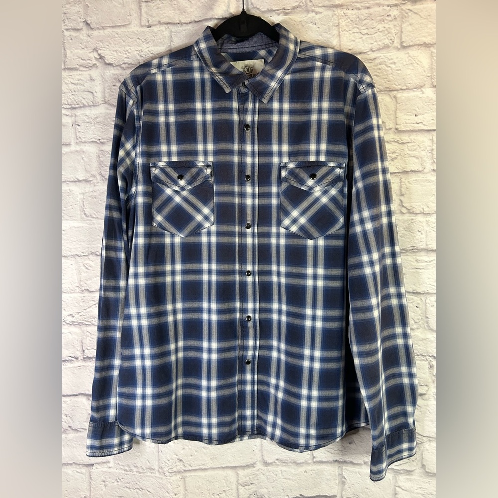 Roebuck & Co Plaid Men's Black Snap Closure Shirt